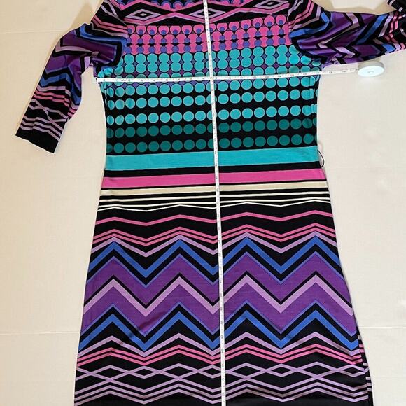 Jersey, Stretch, Bodycon, Geometric, Colorful, 70s Inspired Dress, Size 10 - Picture 10 of 15